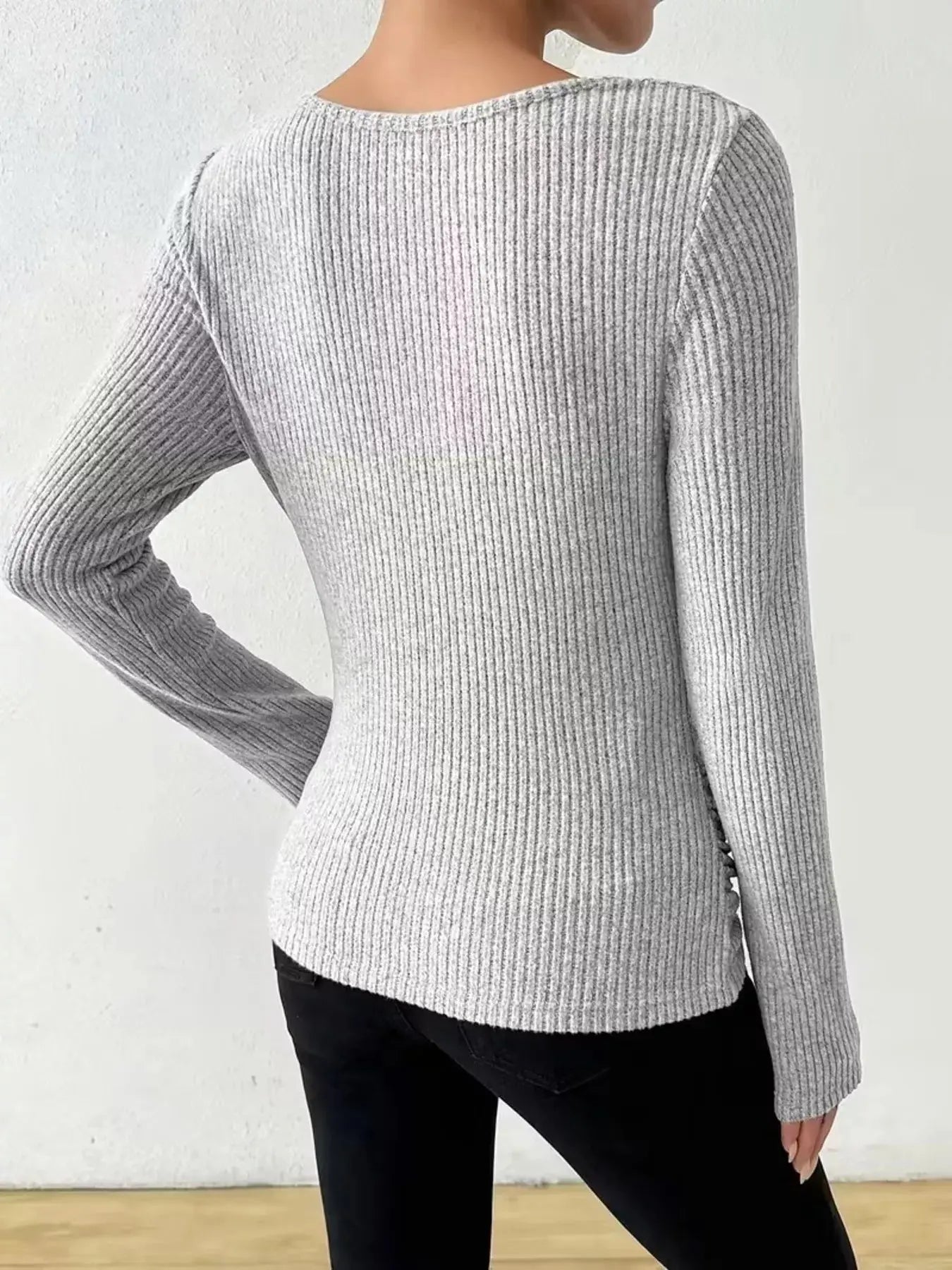 Cowl Neck Ribbed Long Sleeve Sweater Simply Love
