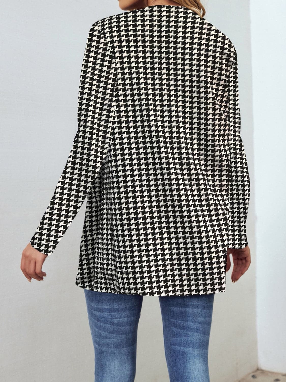 Chic houndstooth open front jacket