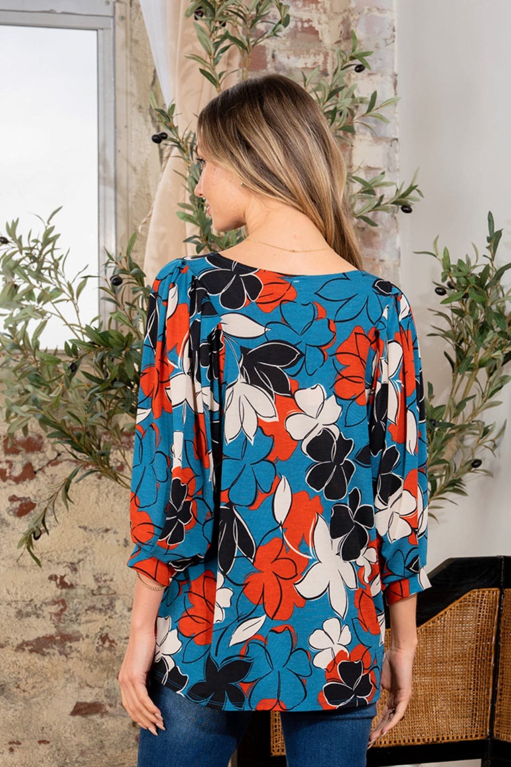 Sew In Love Full Size Printed Boat Neck Blouse.