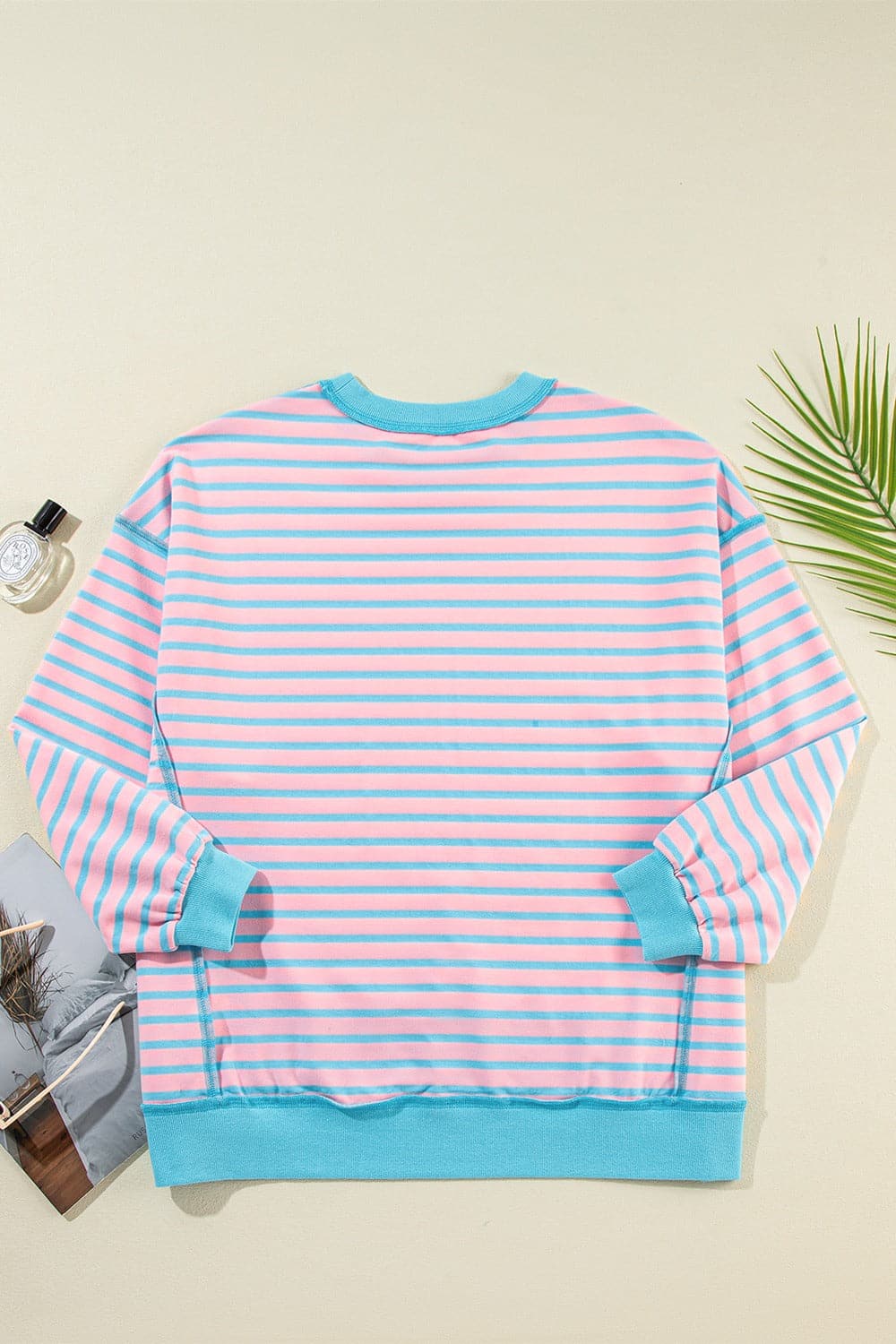 Chic high-low striped long sleeve pullover