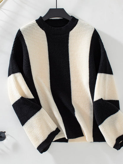 Color block knit sweater - round neck