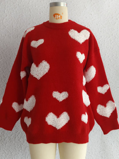 Cozy heart-shaped neckline dropped shoulder pullover