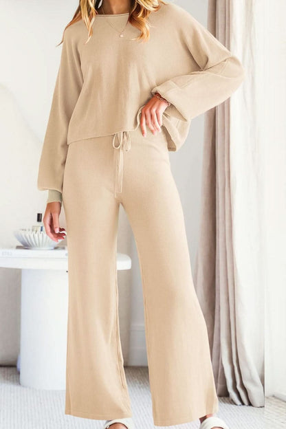 Sleek Basic Two-Piece Long Sleeve Top and Pants Set