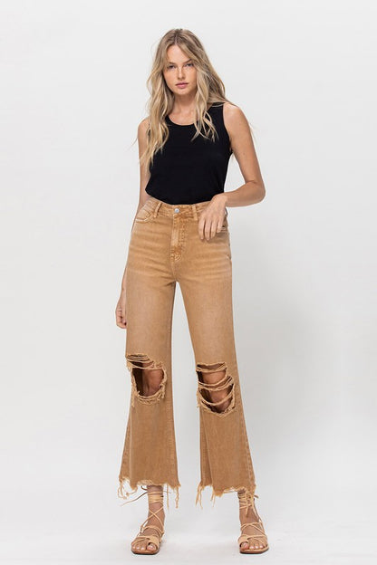 90's Retro High-Waisted Crop Flare Jeans