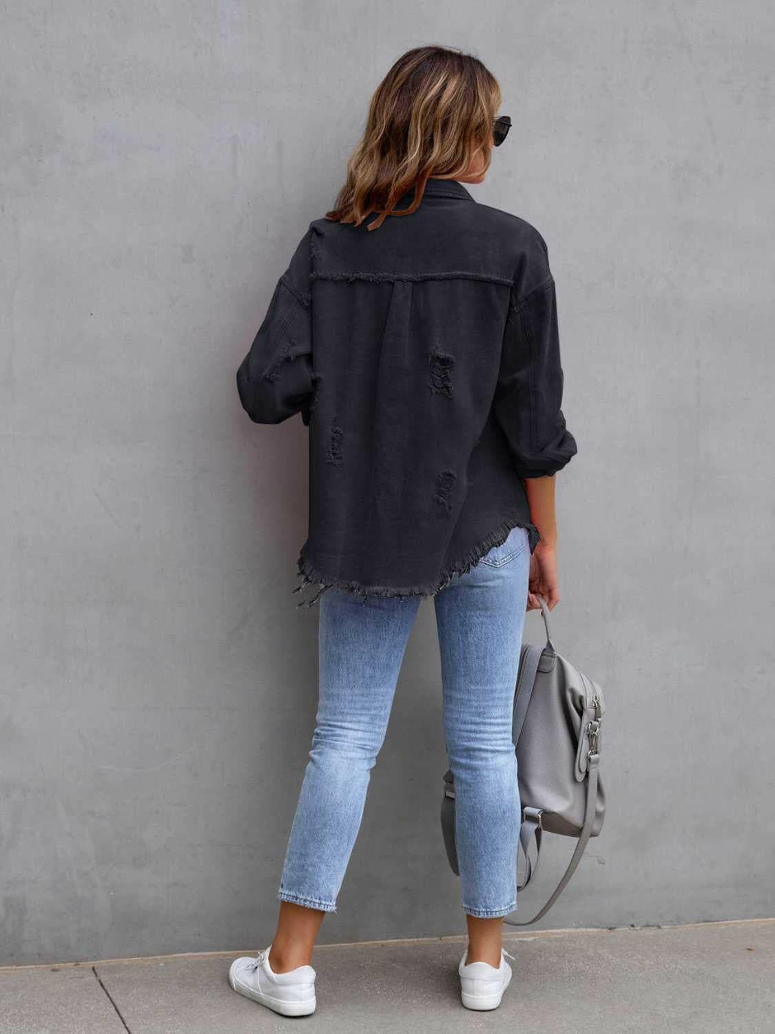 Distressed Drop Shoulder Denim Jacket.