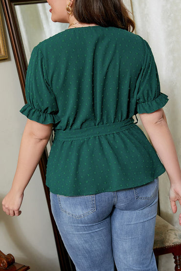 Plus Size Surplice Neck Tie Waist Blouse.