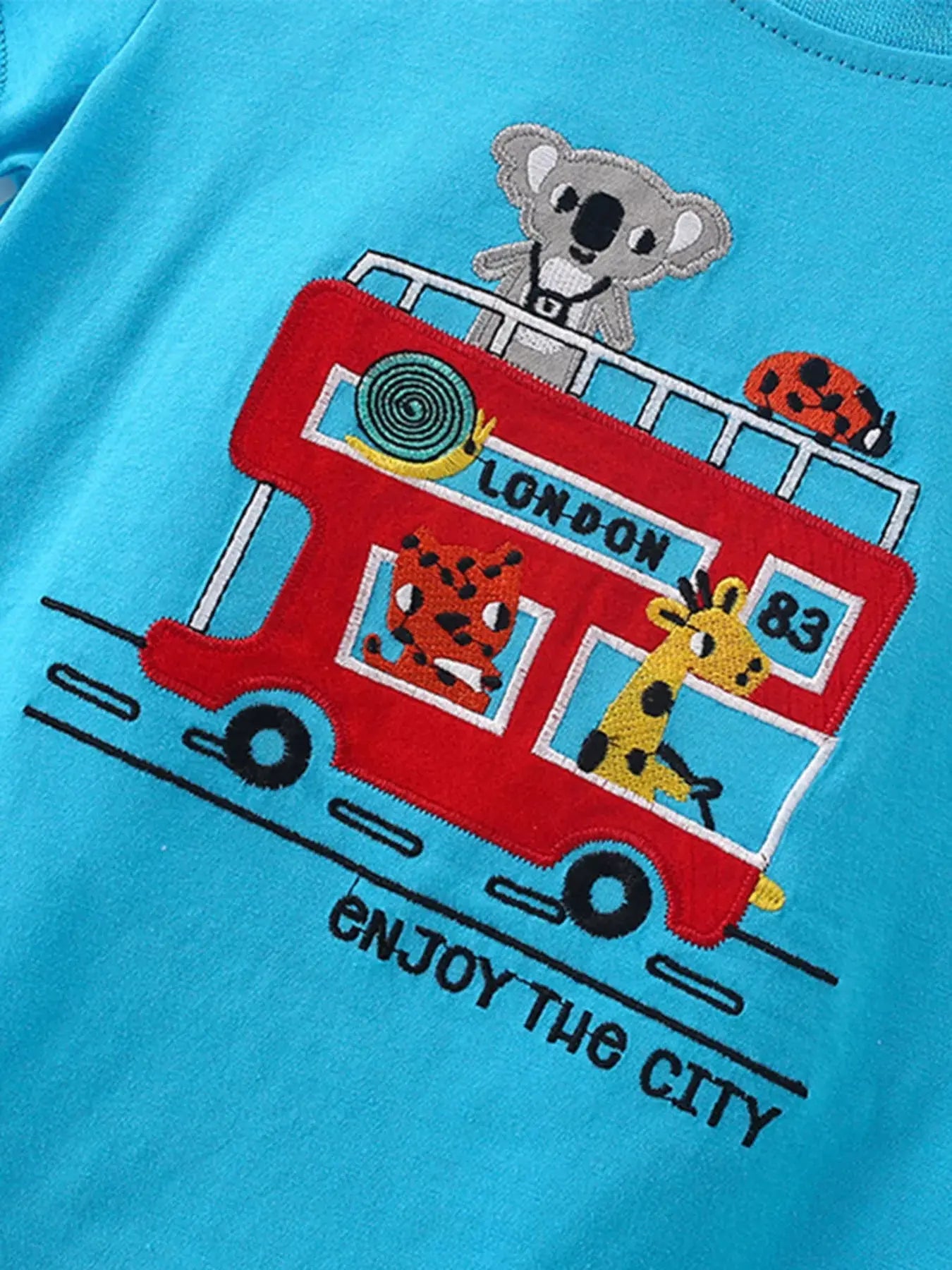 Children's Cartoon Bus Embroidery Short Sleeve T-Shirt Simply Love