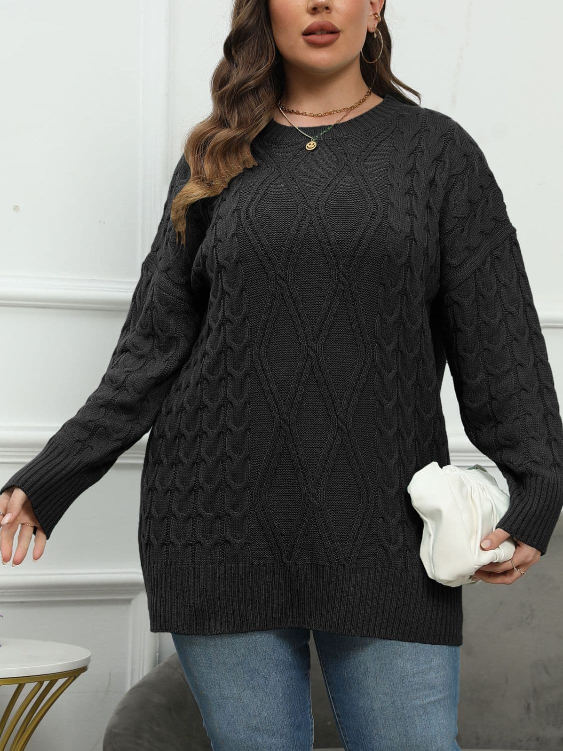 Cozy Plus Size Cable-Knit Long Sleeve Sweater