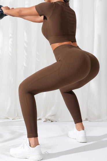 “Choco Flex” V-Neck Crop & High Waist Legging Set – 2PC Activewear