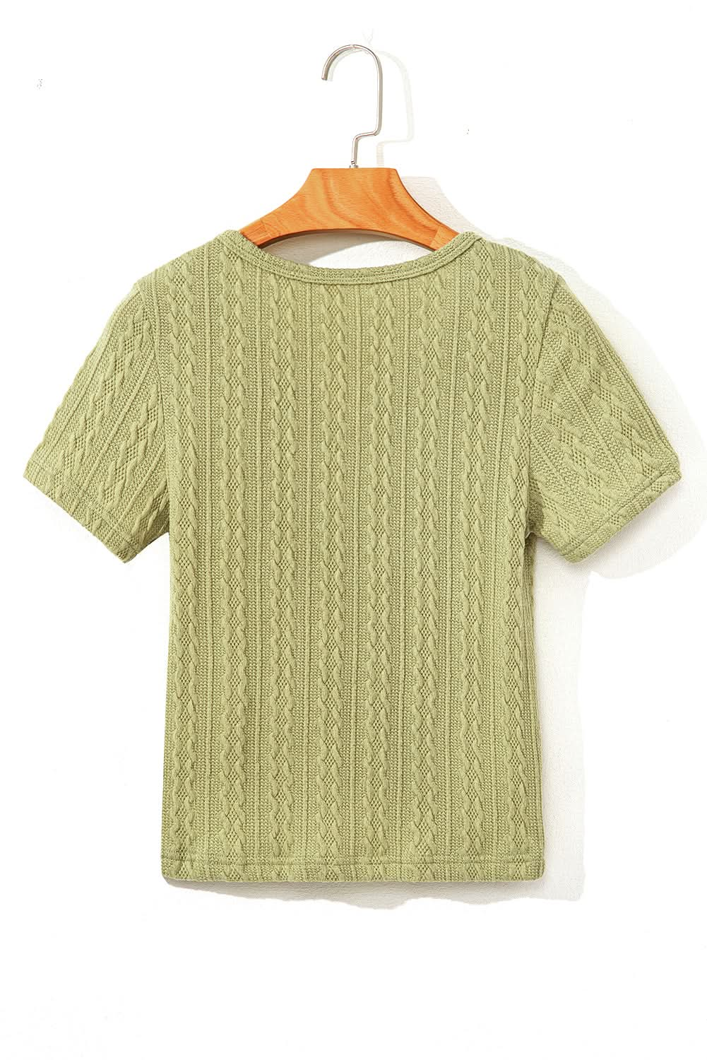 Spinach Green Textured Knit Slim Fit Notch V-Neck Tee