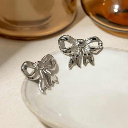 Stainless Steel Bow Stud Earrings.