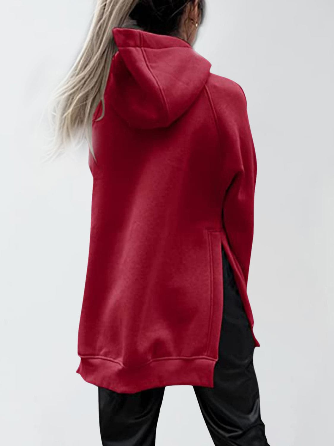 Slit Pocketed Raglan Sleeve Hoodie.