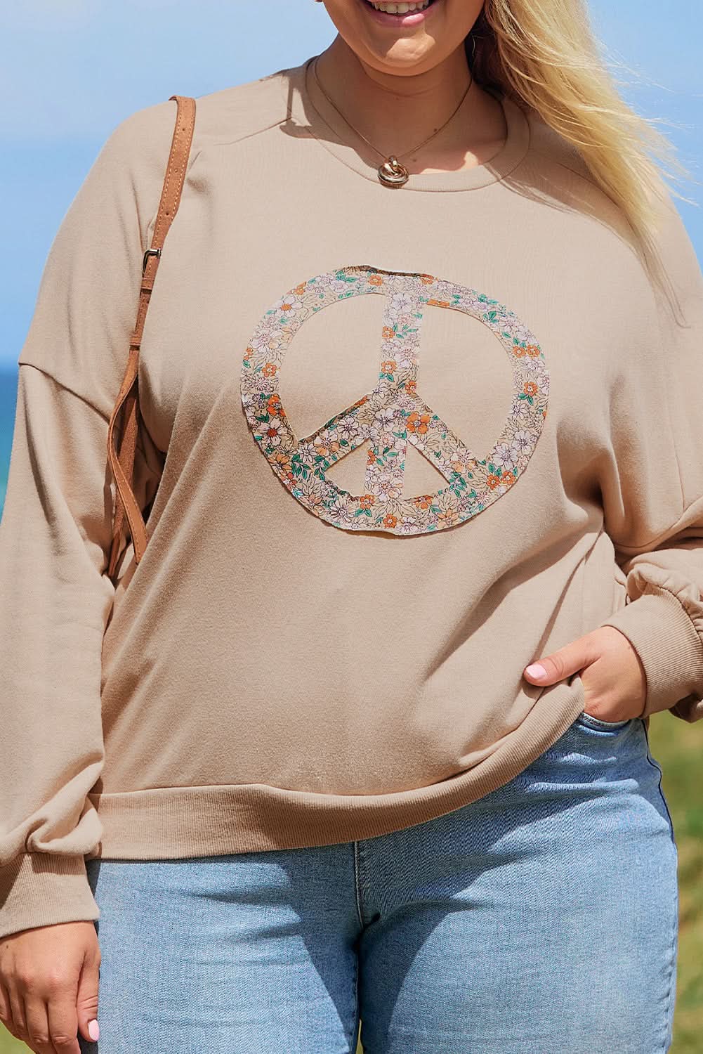 Floral peace sign plus size sweatshirt - Love Salve 