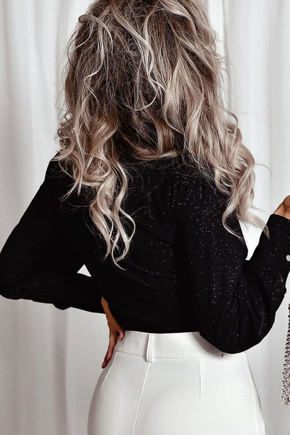 Sparkling Wrap-Style Long Sleeve Top