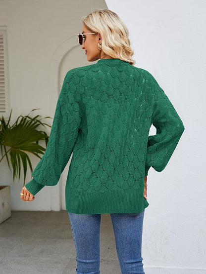 Openwork Open Front Lantern Sleeve Cardigan.