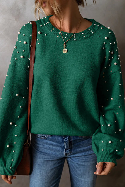 Chic pearl-embellished knit sweater