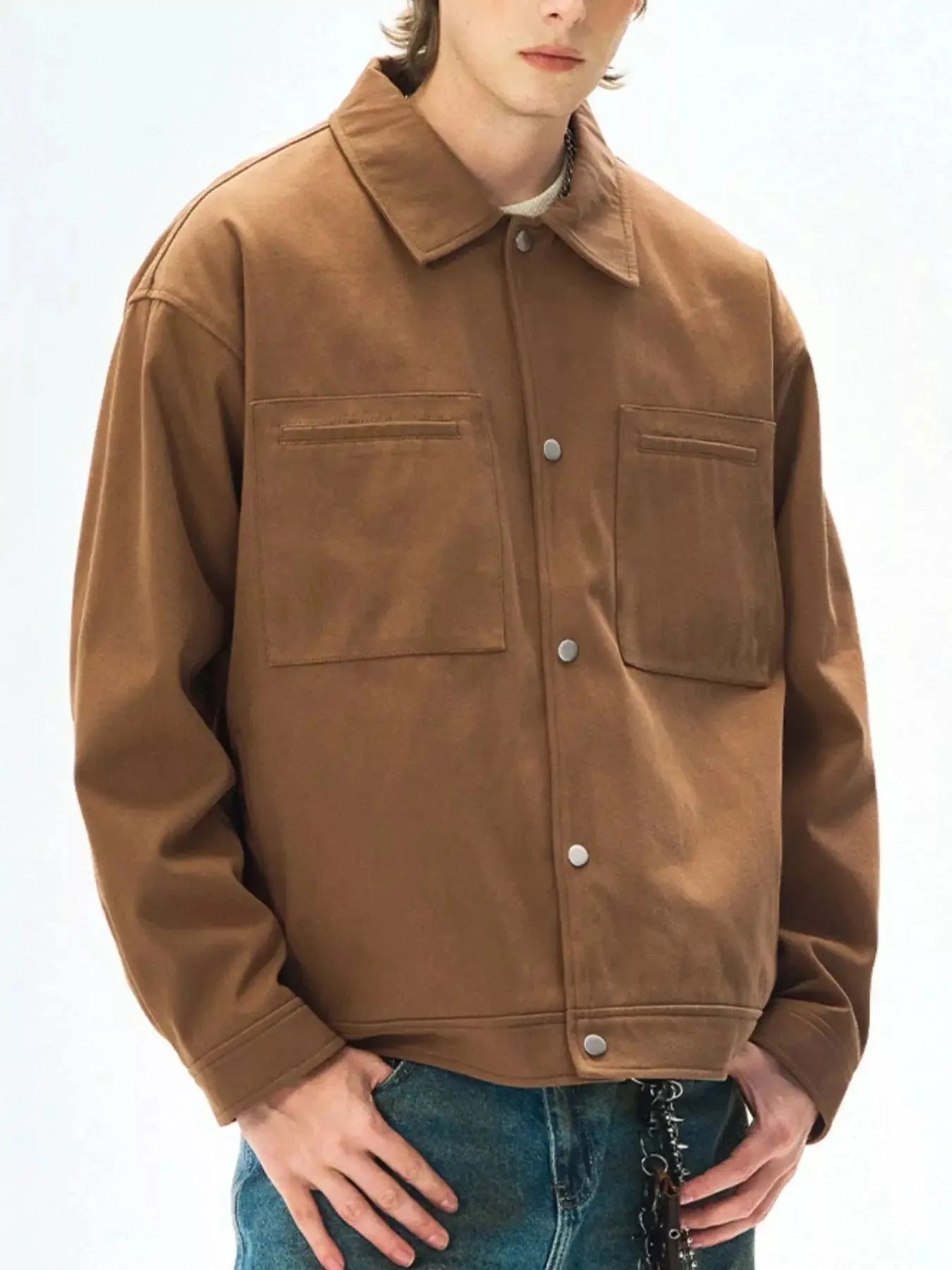 Mens Plus Size Casual Snap Down Cotton Jacket With Chest Pockets Simply Love
