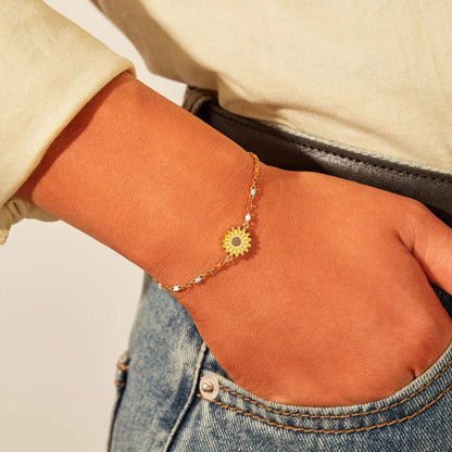 Sunflower Shape 18K Gold-Plated Bead Bracelet.