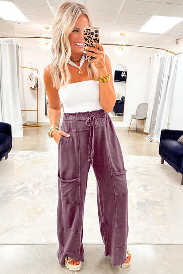 Wild Ginger Mineral Wash Lace Up High Waist Pants Pockets
