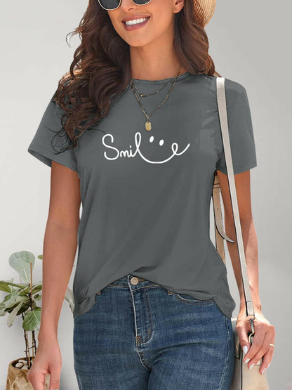 SMILE Round Neck Short Sleeve T-Shirt.