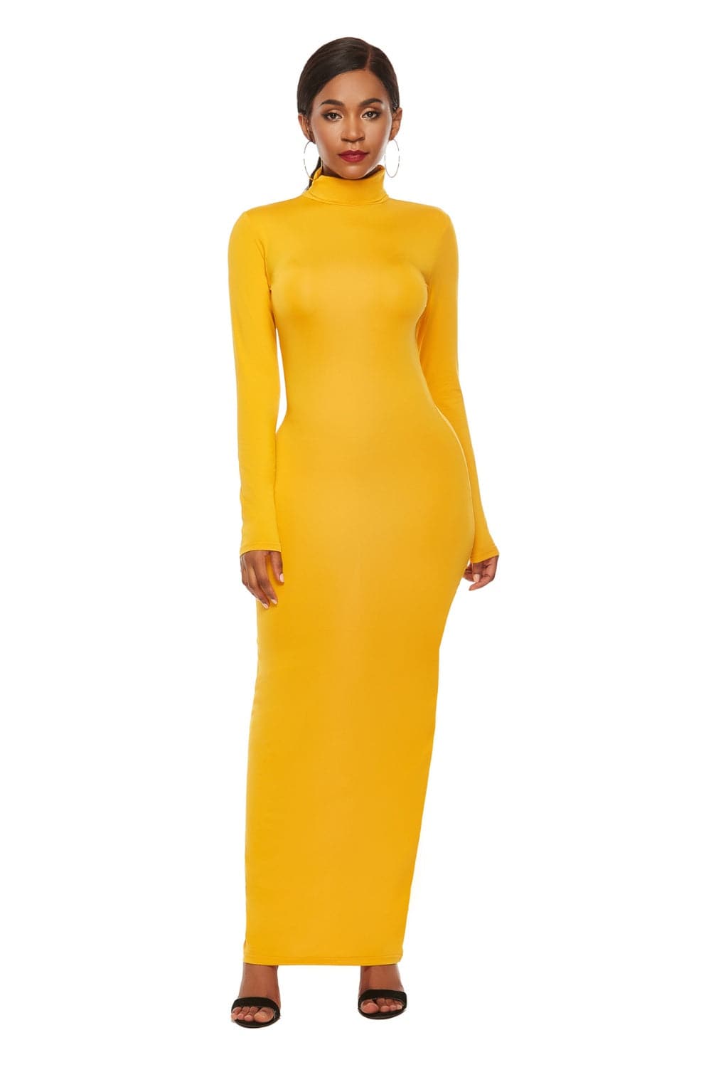 Mock Neck Long Sleeve Maxi Slim Dress.