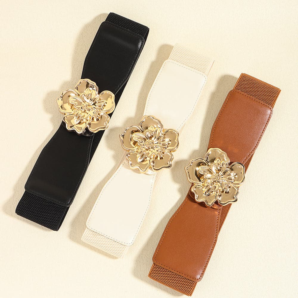 Flower Alloy Buckle Elastic Belt.