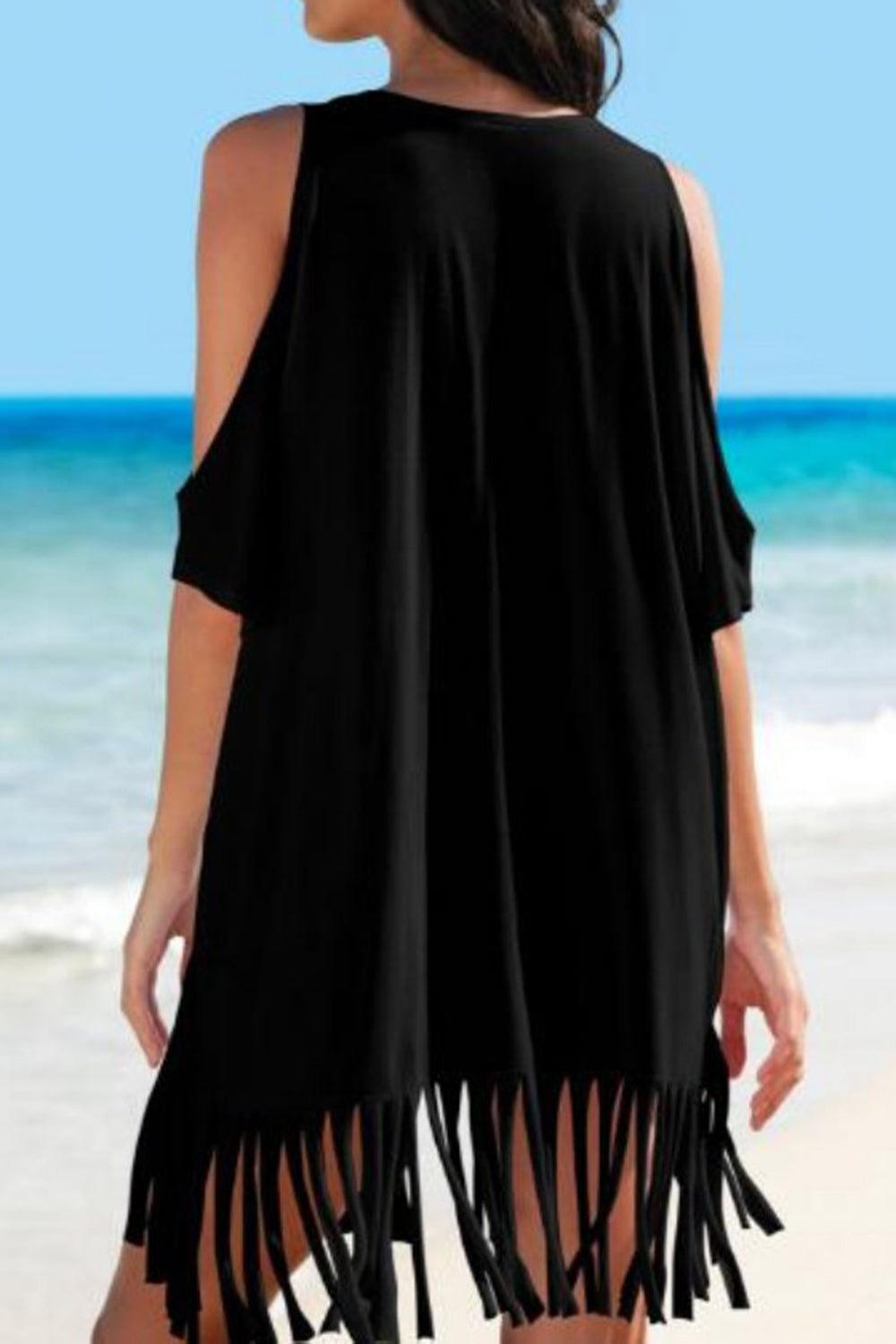Fringe V-Neck Cold Shoulder Cover Up Coco’s Tee Boutique