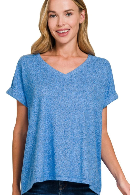 Zenana Soft Melange Hacci V-neck Tee - Love Salve 