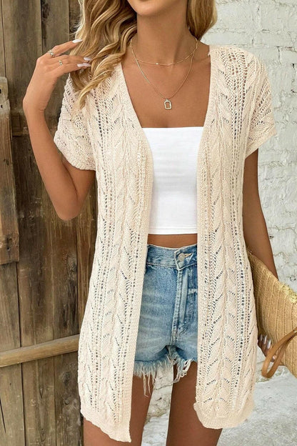 Openwork Open Front Short Sleeve Cardigan.