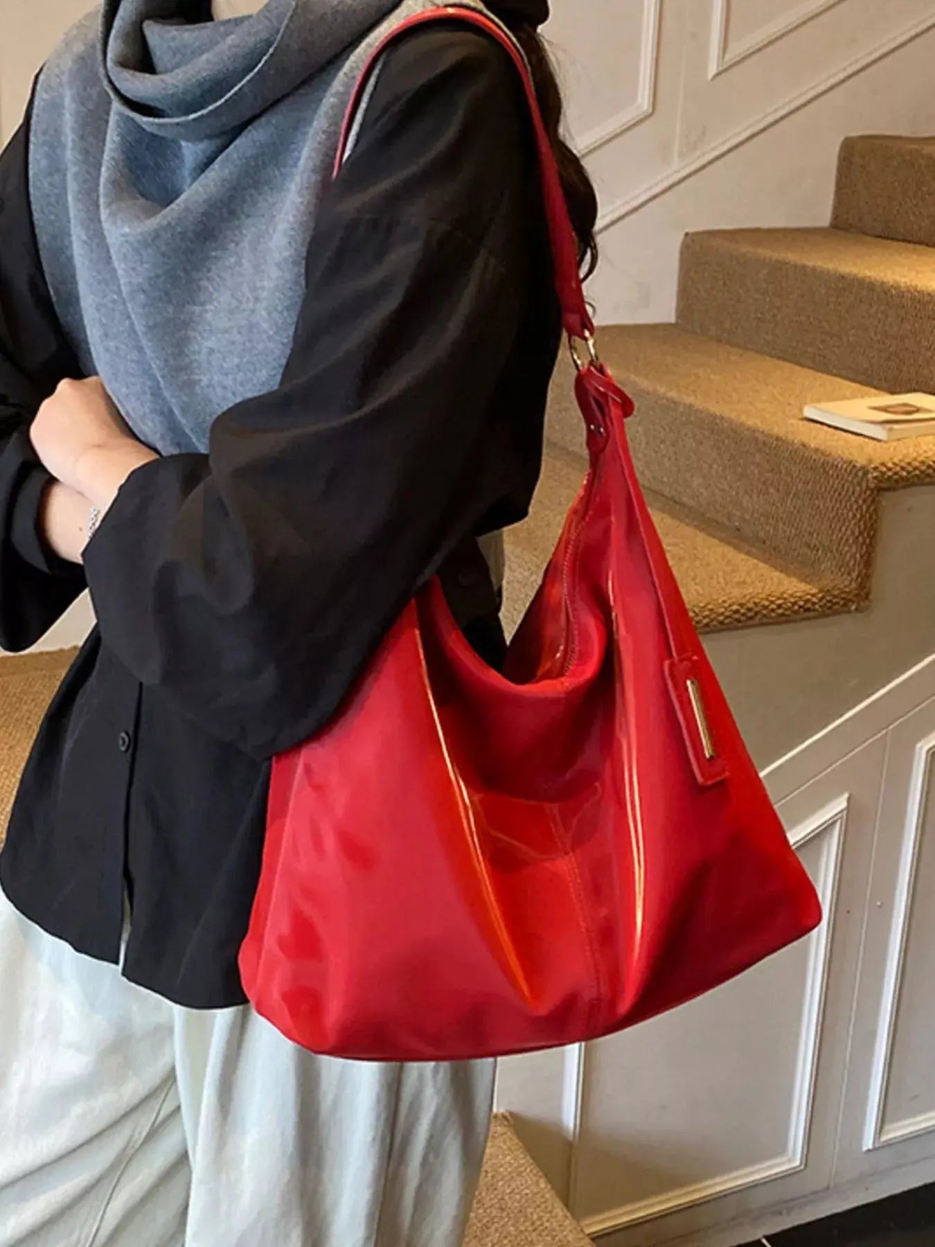 Solid Color Leather Shoulder Bag Simply Love