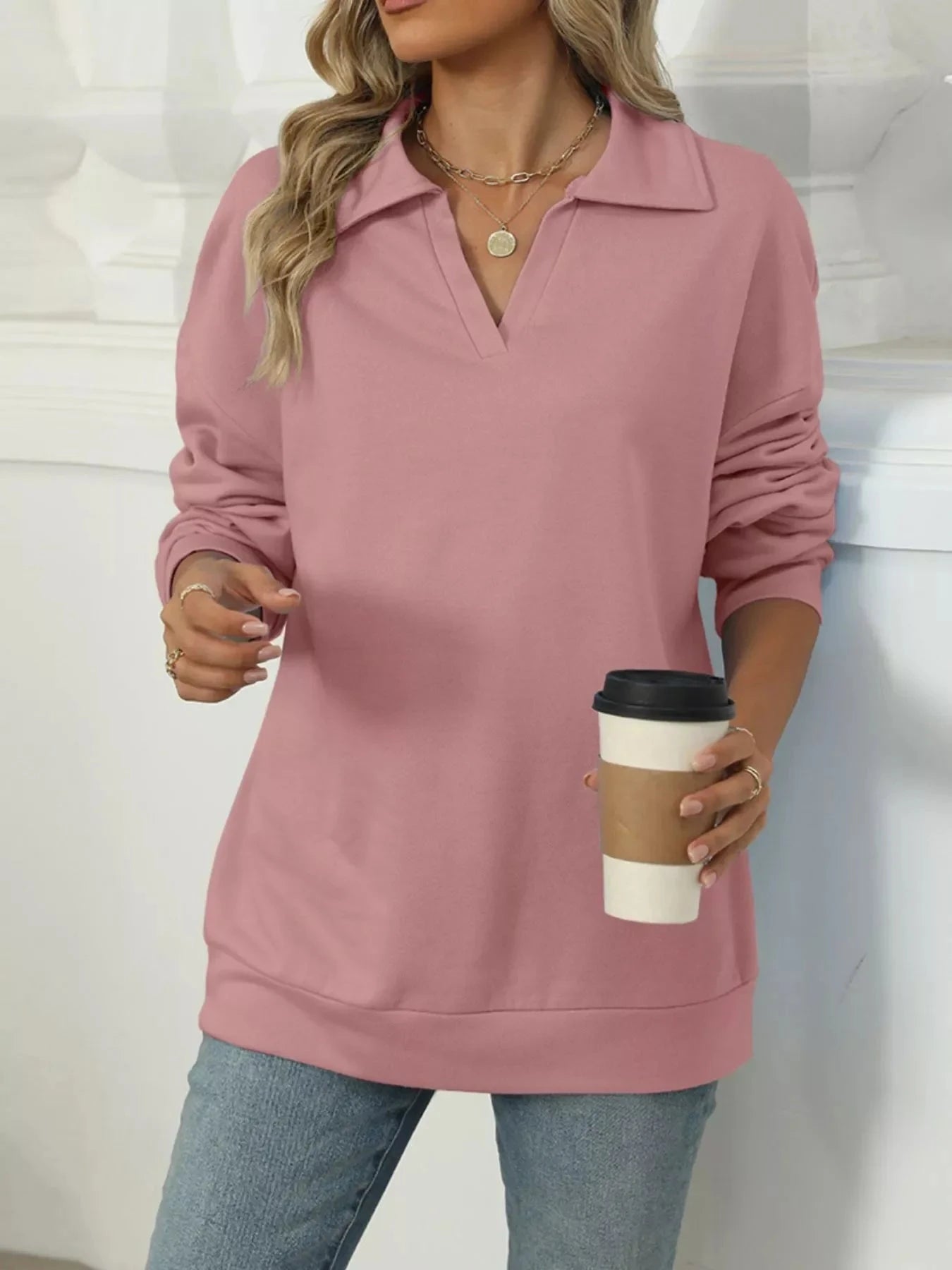 Johnny Collar Long Sleeve Sweatshirt Coco’s Tee Boutique