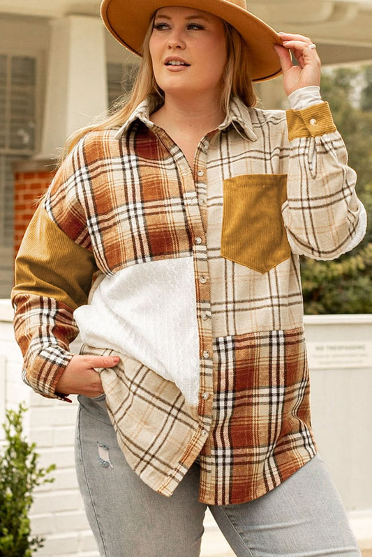 Golden apricot plaid shacket plus size - Love Salve 