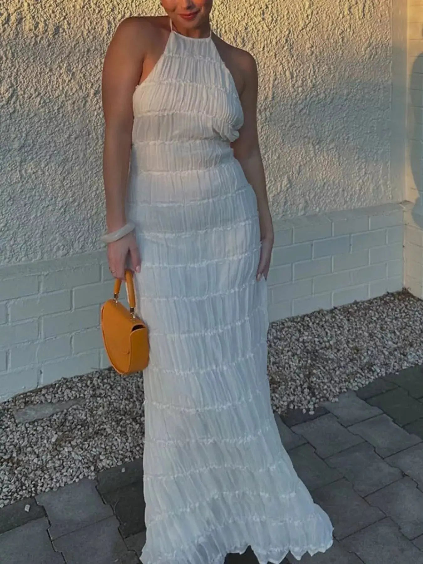 Ruched Halter Neck Maxi Dress Simply Love