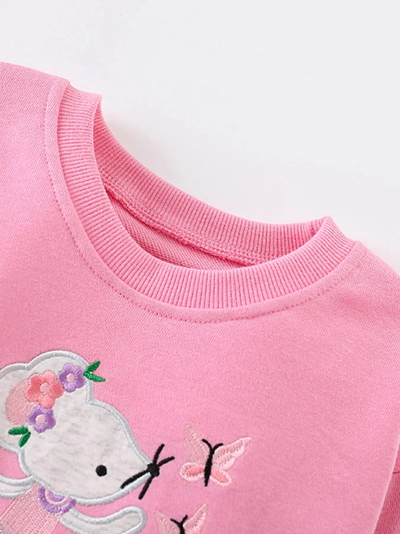 Kids Embroidered Cartoon Elephant Sweatshirt With Floral Accents