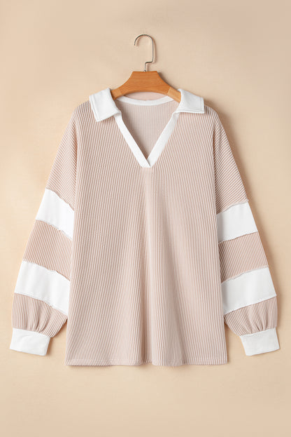 Chic colorblock v-neck top with slits