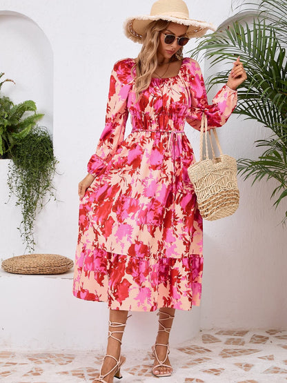 Printed Long Sleeve Midi Dress.