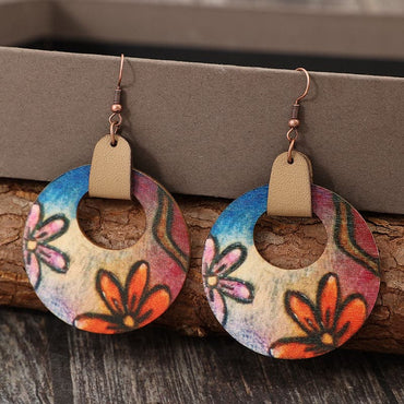 Wooden Flower Round Shape Earrings.