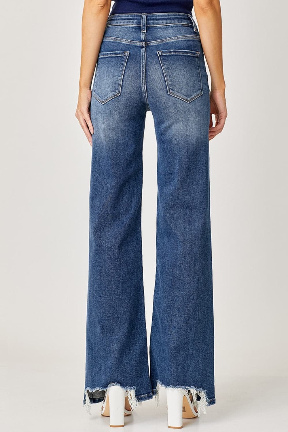 Risen Full Size High Rise Frayed Hem Wide Leg Jeans.