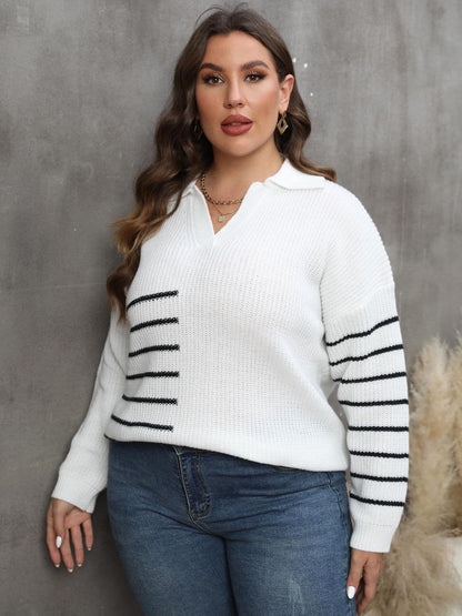 Plus Size Striped V-Neck Sweater.