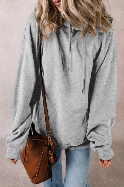 Sheer drawstring pocket hoodie with long sleeves