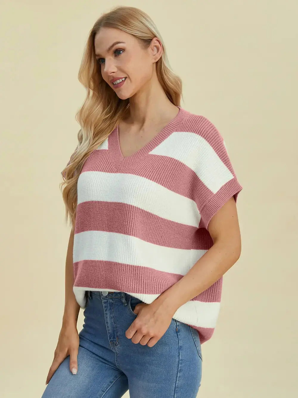 Double Take: Striped V-Neck Sweater - Love Salve