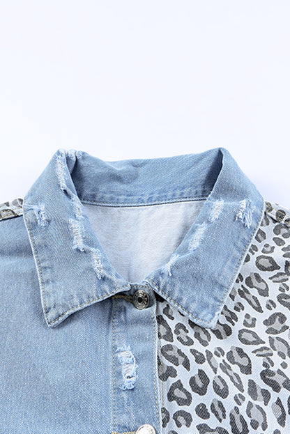 Fierce and trendy plus size leopard cropped denim jacket