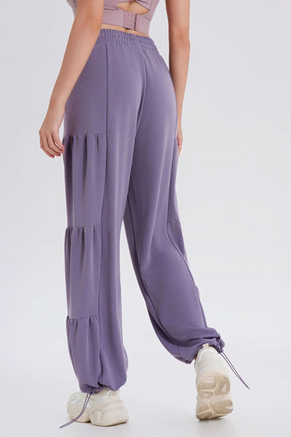 Ruched Elastic Waist Jogger Pants with Drawstring