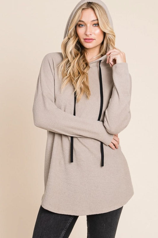 BOMBOM Contrast Drawstring Drop Shoulder Knit Hoodie - Love Salve 