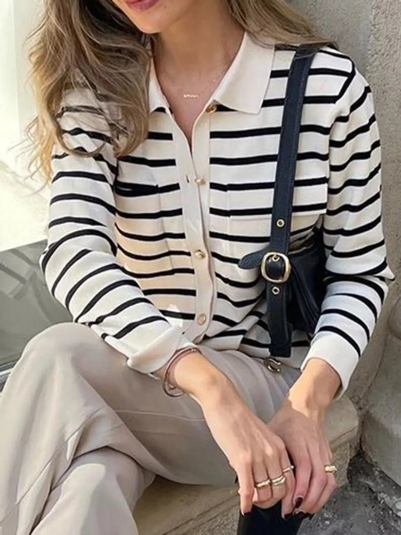Striped Button-Down Knit Cardigan Simply Love