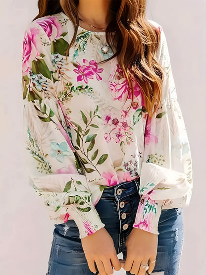 Floral print blouse with lantern sleeves