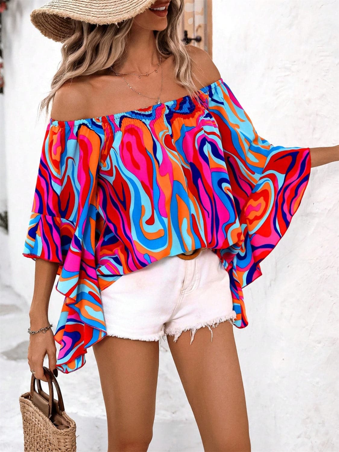 Printed Off-Shoulder Blouse.