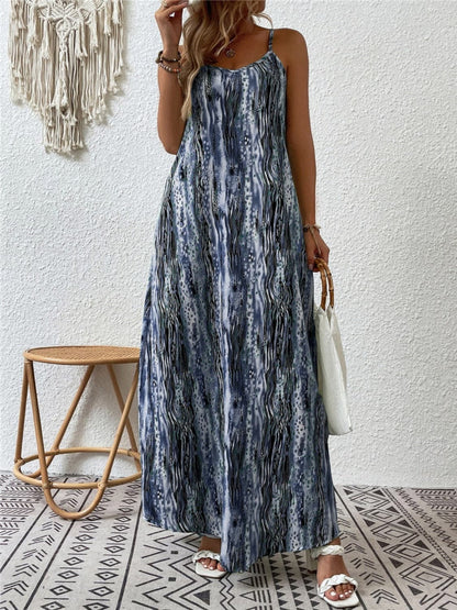 Full Size Printed Scoop Neck Maxi Cami Dress.