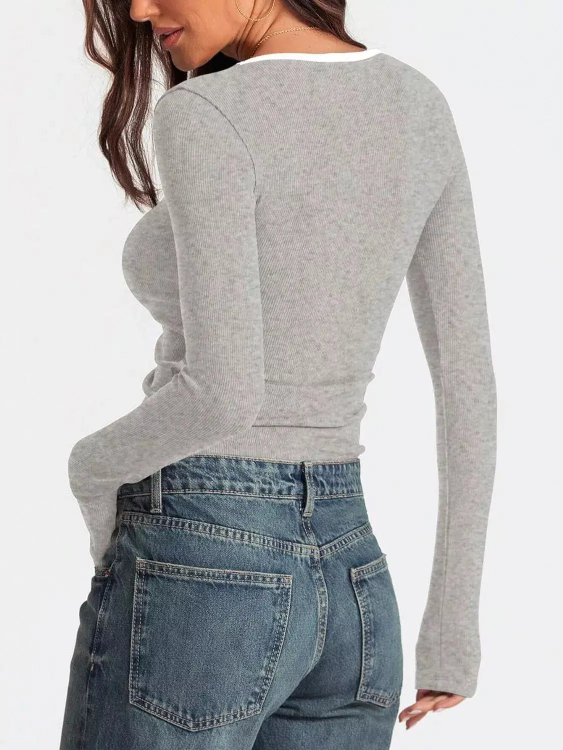 Contrast Trim Long Sleeve Top Simply Love