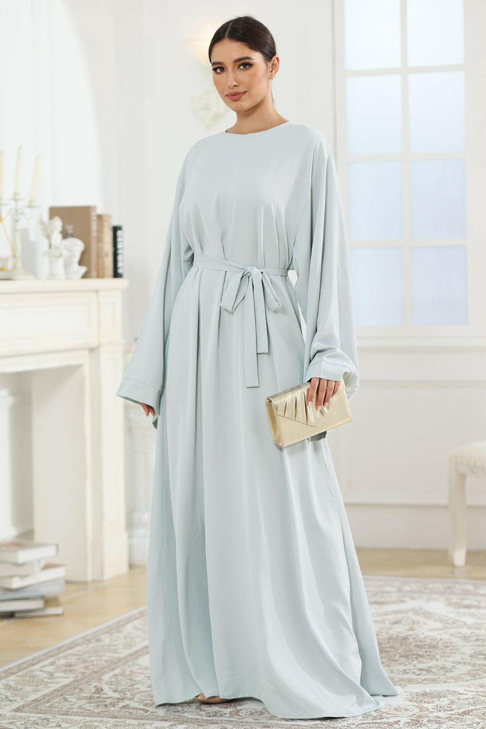 Round Neck Kimono Sleeve Tie Waist Dress.